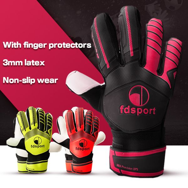 brand professional goalkeeper gloves sports glove men kids finger protection thickened latex soccer football goalie goal keeper gloves, Black